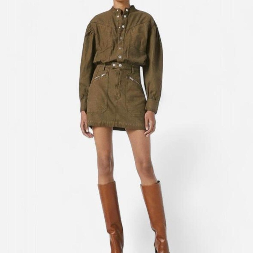 NWOT Frame Denim Green Snap-Front Utility Mini Dress